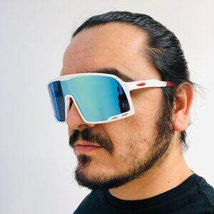 Sport‎ Men Sunglasses Outdoor White Frame Blue Mirror Lens Beach Shades Fishing